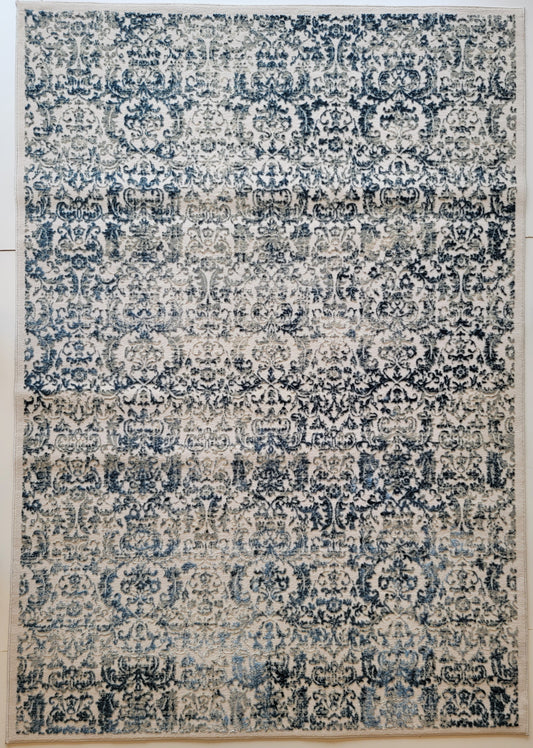 Airmont Damask Area Rug. Eggshell, and Navy 