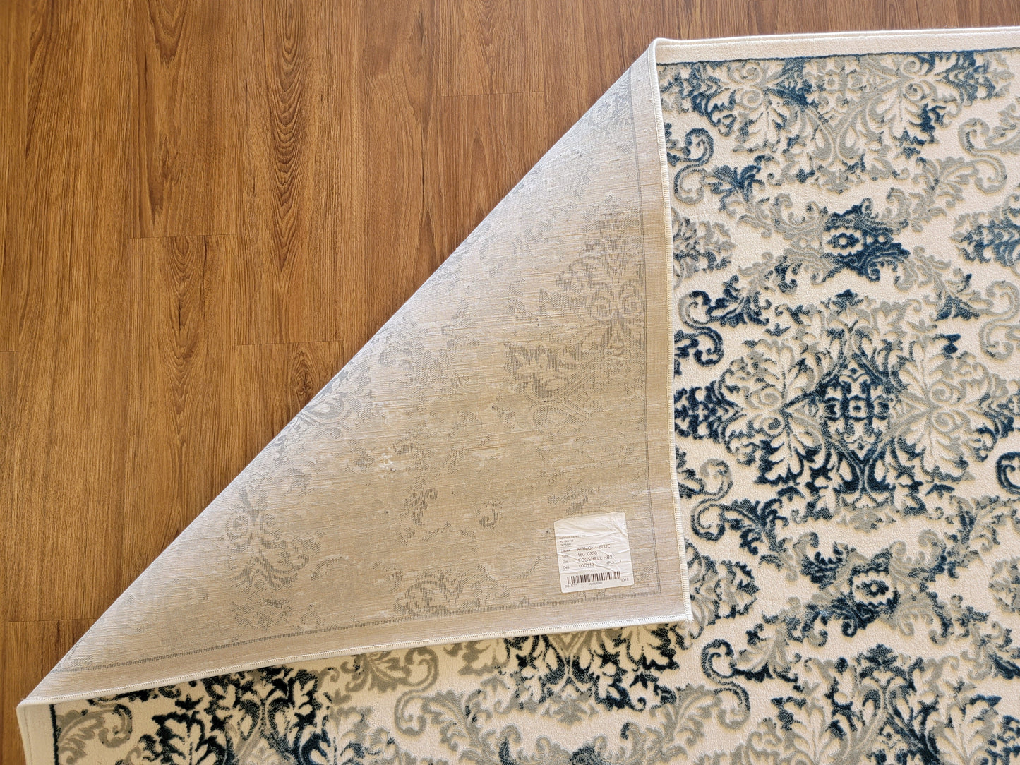 Airmont Damask Area Rug. Eggshell, Off-White, and Navy