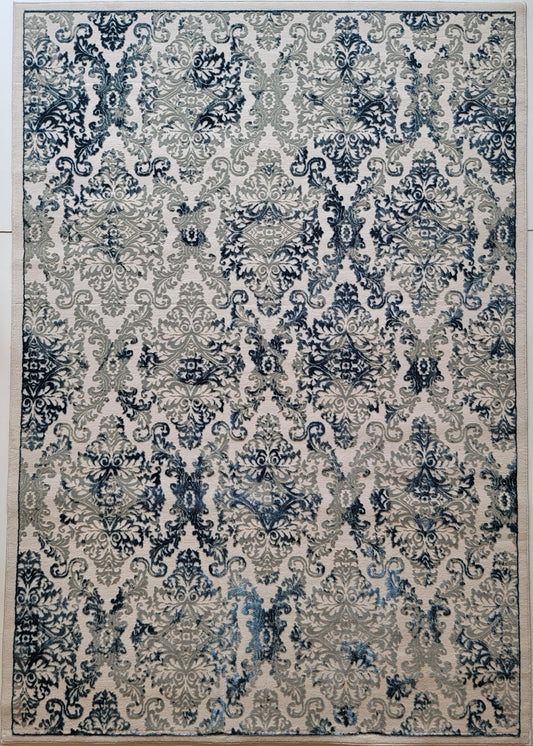 Airmont Damask Area Rug. Eggshell, Off-White, and Navy