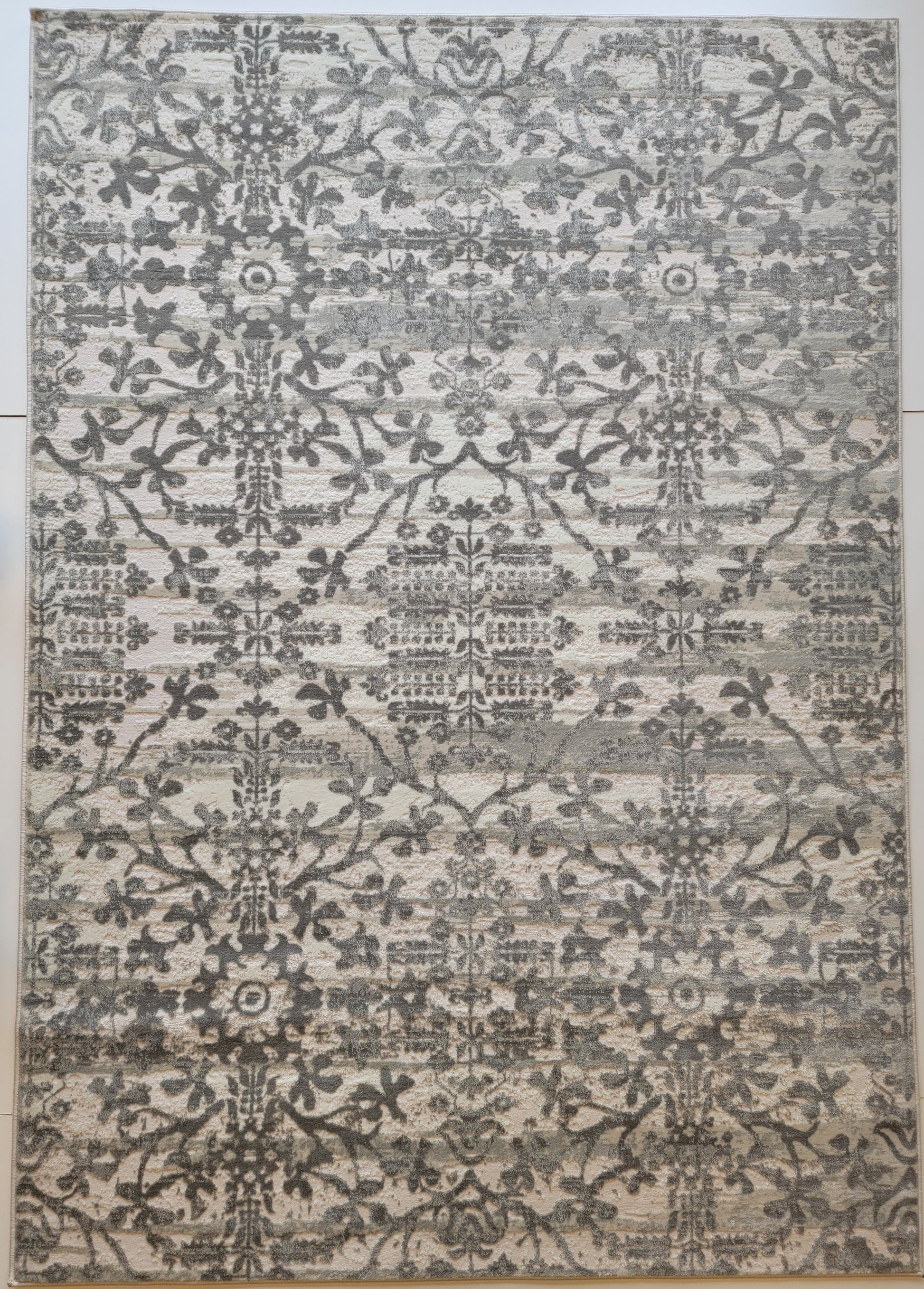 Airmont Damask Area Rug. Eggshell, and Light Gray