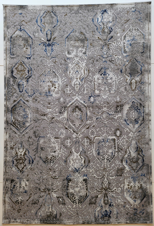 Armodies Damask Area Rug. Shades of Gray, and Blue Accent