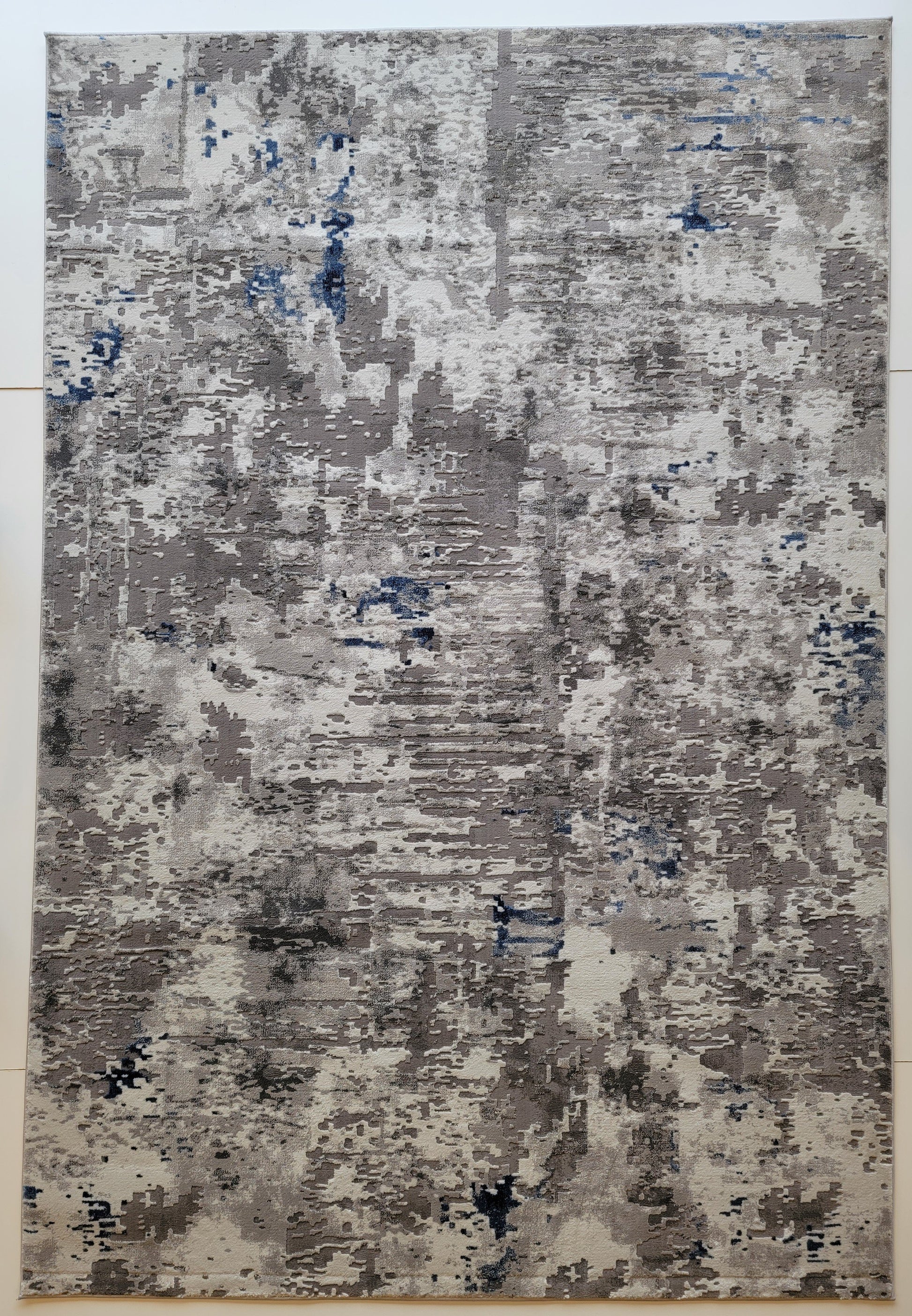 Armodies Abstract Area Rug. White, Ash Gray, and Blue