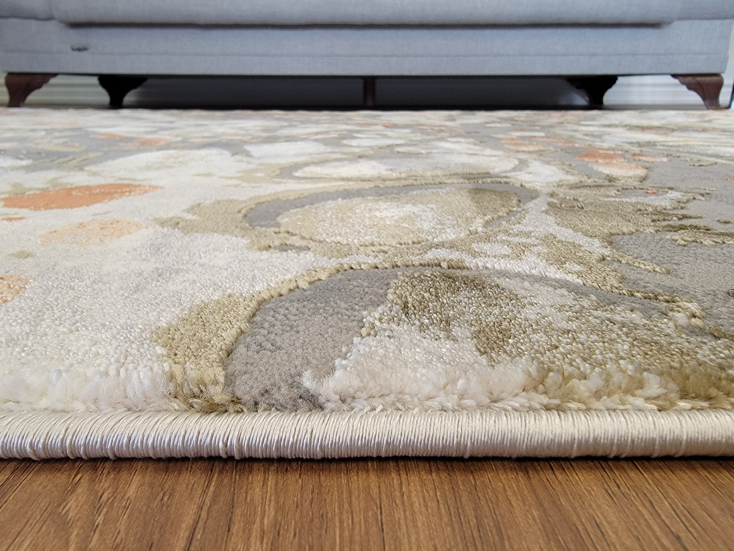 Armodies Abstract Area Rug. Ash Gray, Army Green, and Copper