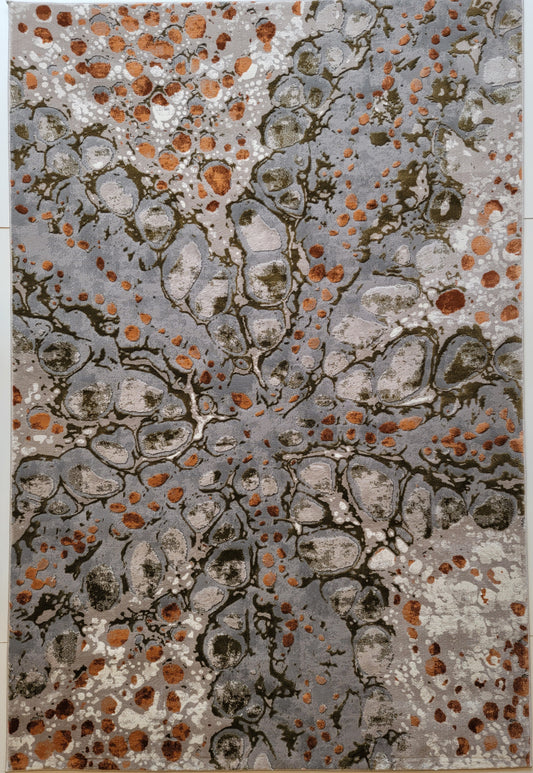 Armodies Abstract Area Rug. Ash Gray, Army Green, and Copper