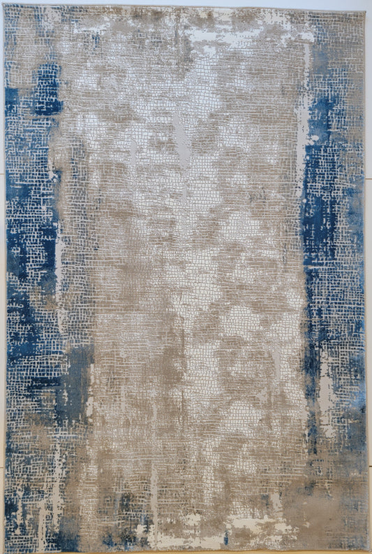 Avangard Abstract Area Rug. White, Beige, and Cobalt Blue 