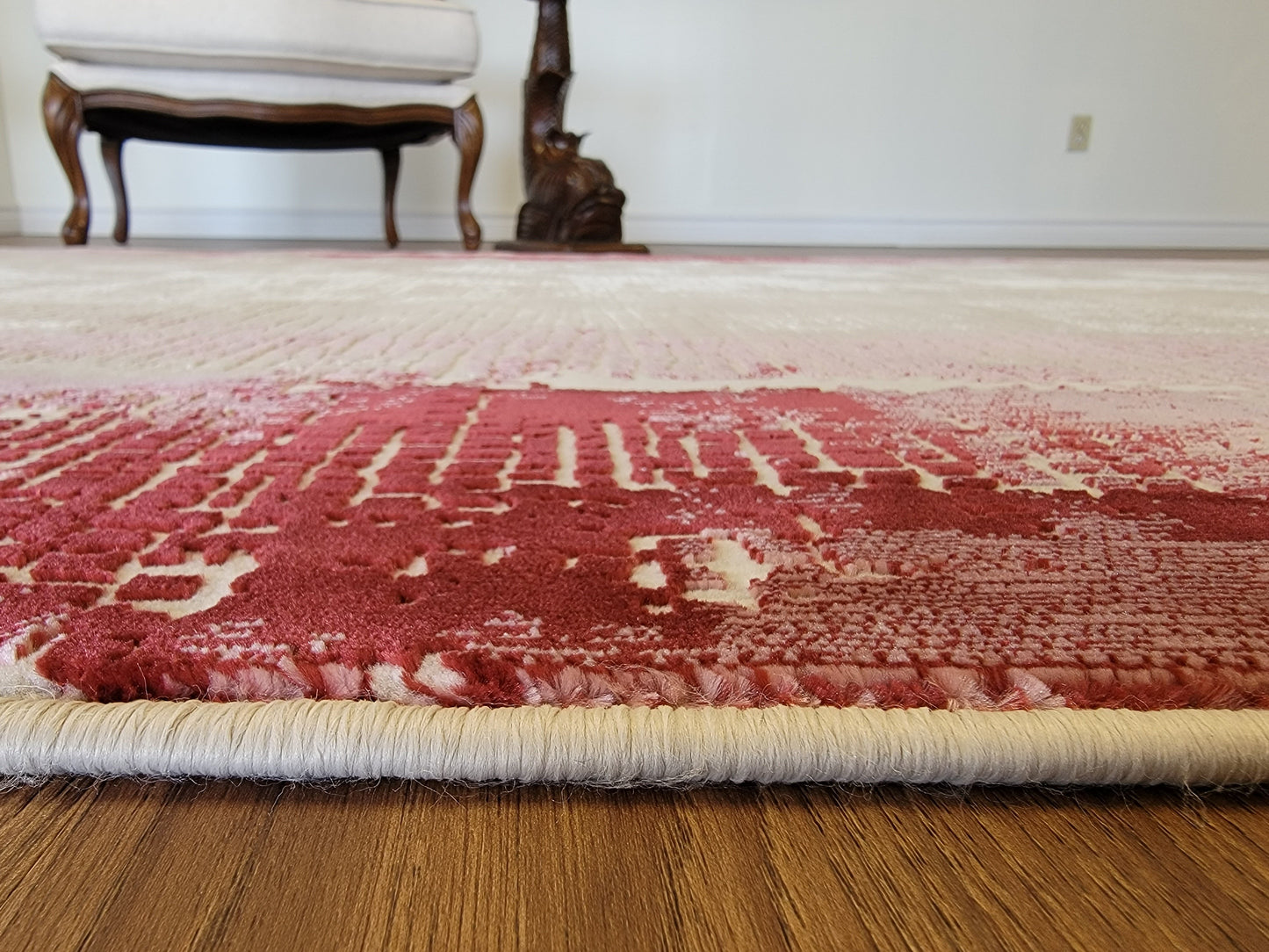 Avangard Abstract Area Rug. White, Beige, and Vinous Red