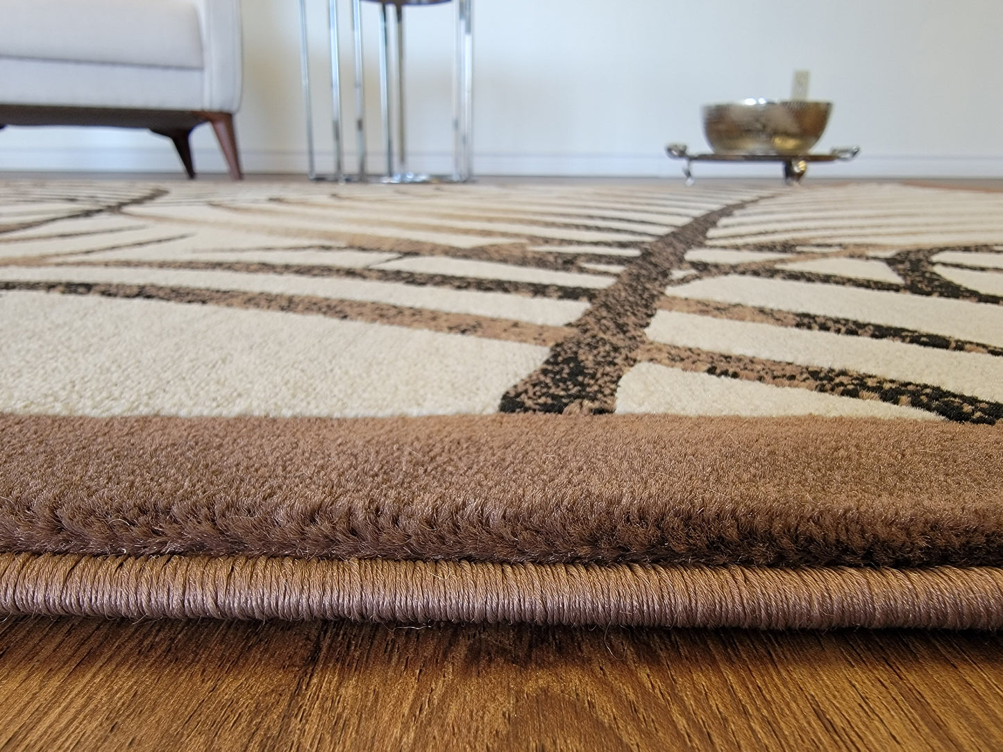 Baguette Floral  Area Rug. Beige and Brown