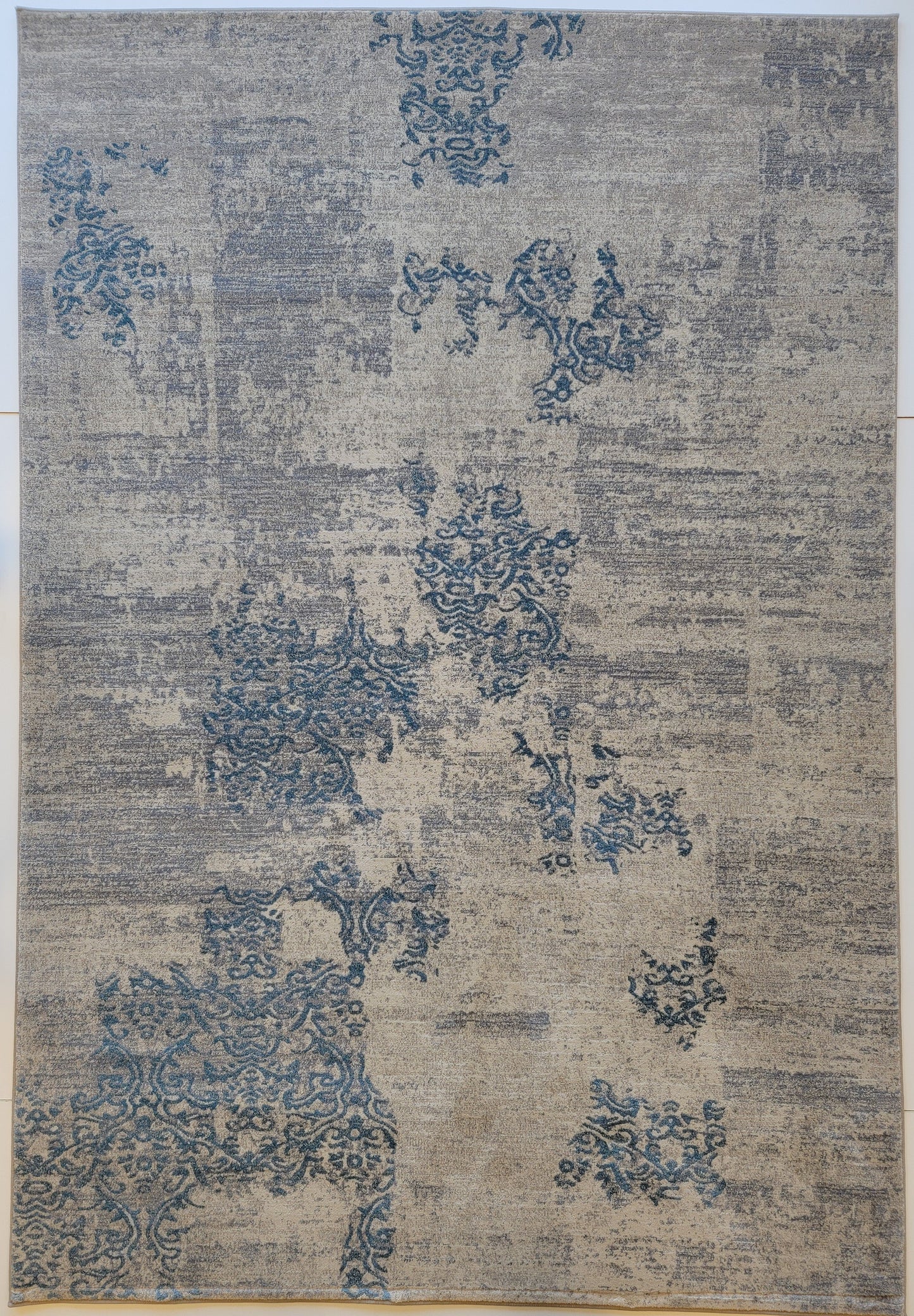 Baguette Modern Traditional Area Rug. Gray and Cobalt Blue