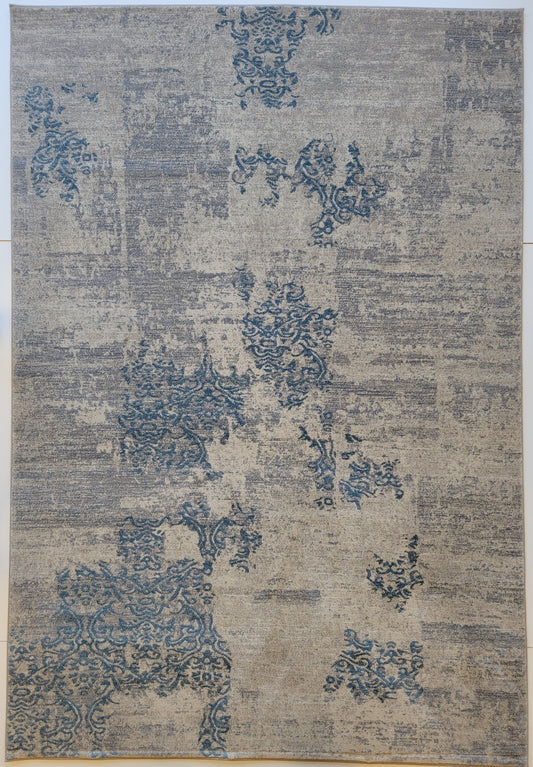 Baguette Modern Traditional Area Rug. Gray and Cobalt Blue