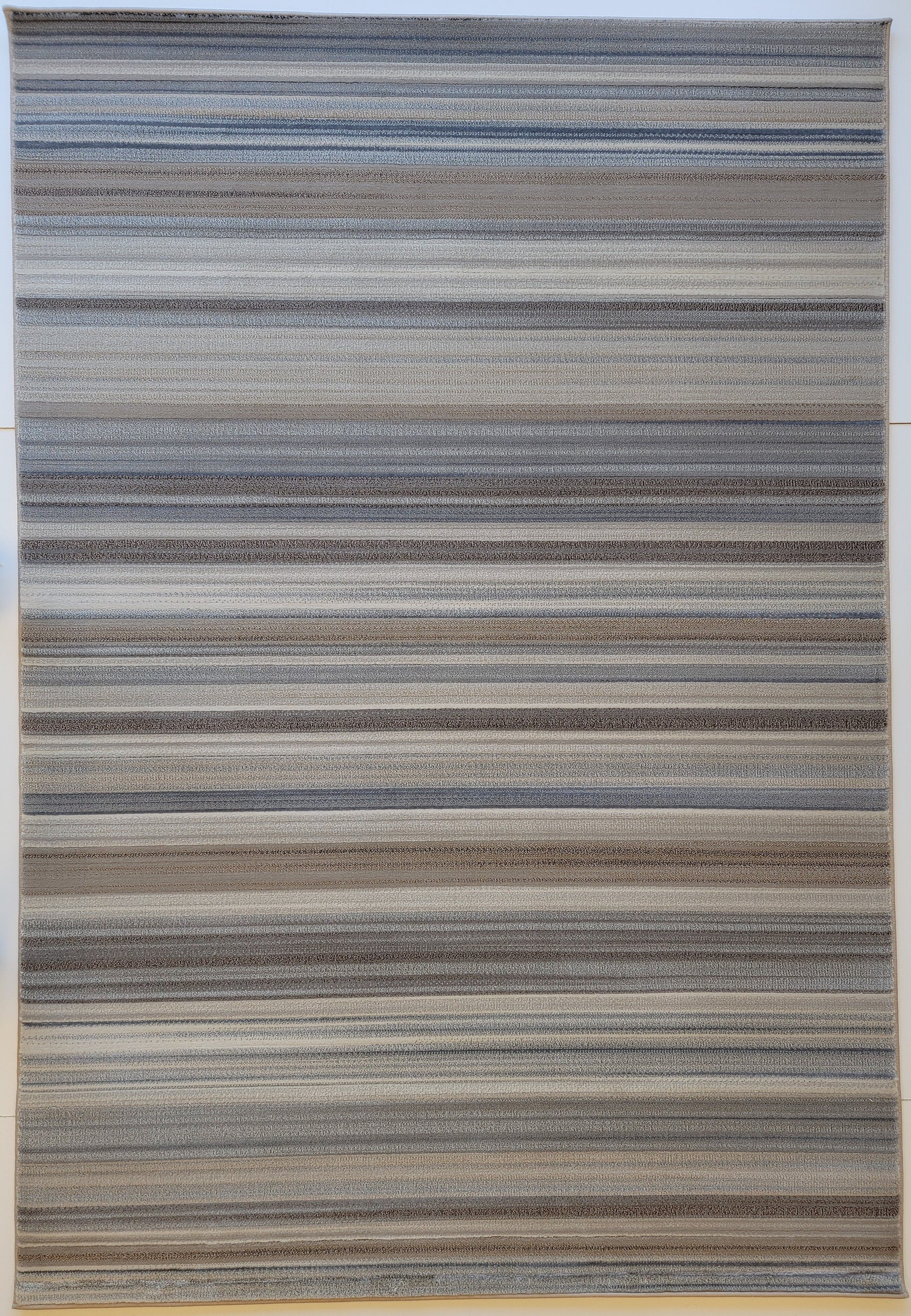 Baguette Striped Area Rug. Beige, Gray, and Light Brown