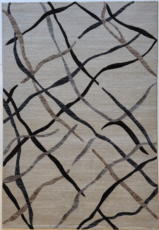 Baguette Geometric Area Rug. Beige with Curved lines 