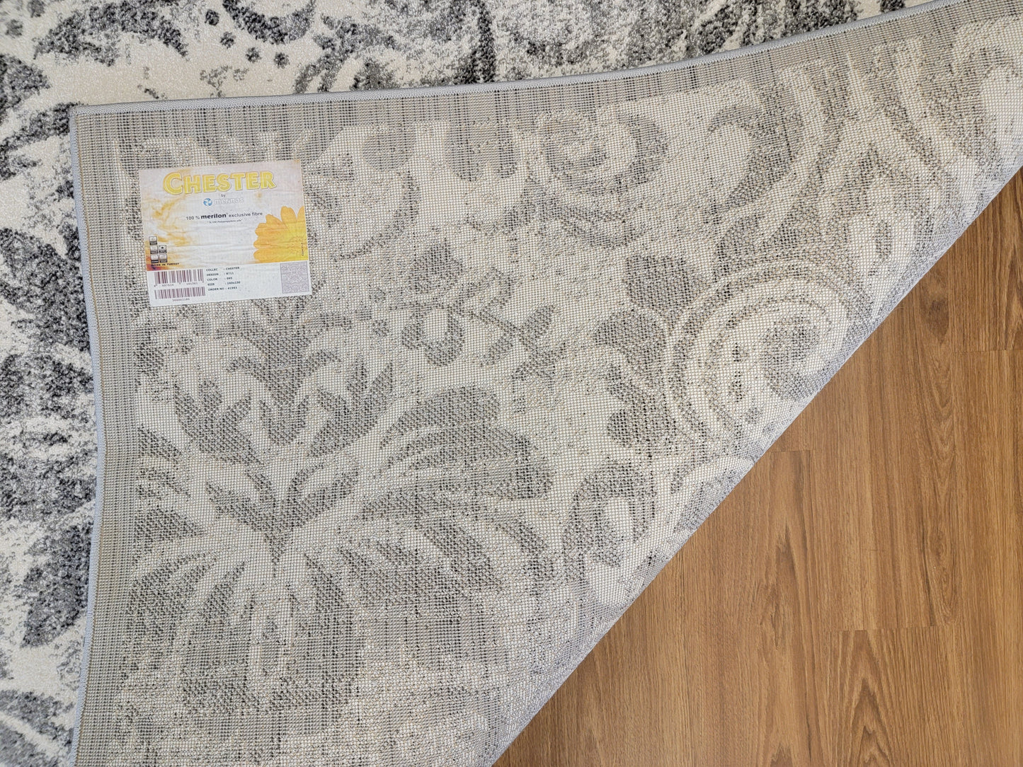 Chester Floral Area Rug. White and Dark Gray