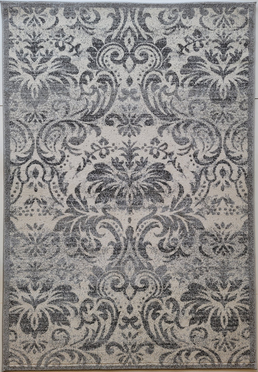 Chester Floral Area Rug. White and Dark Gray