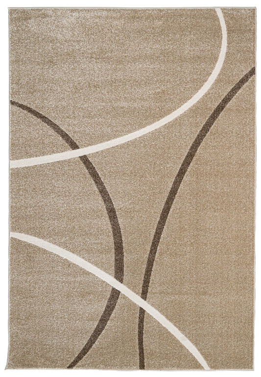 Chester Abstract Area Rug. Beige with Curved Lines in Brown