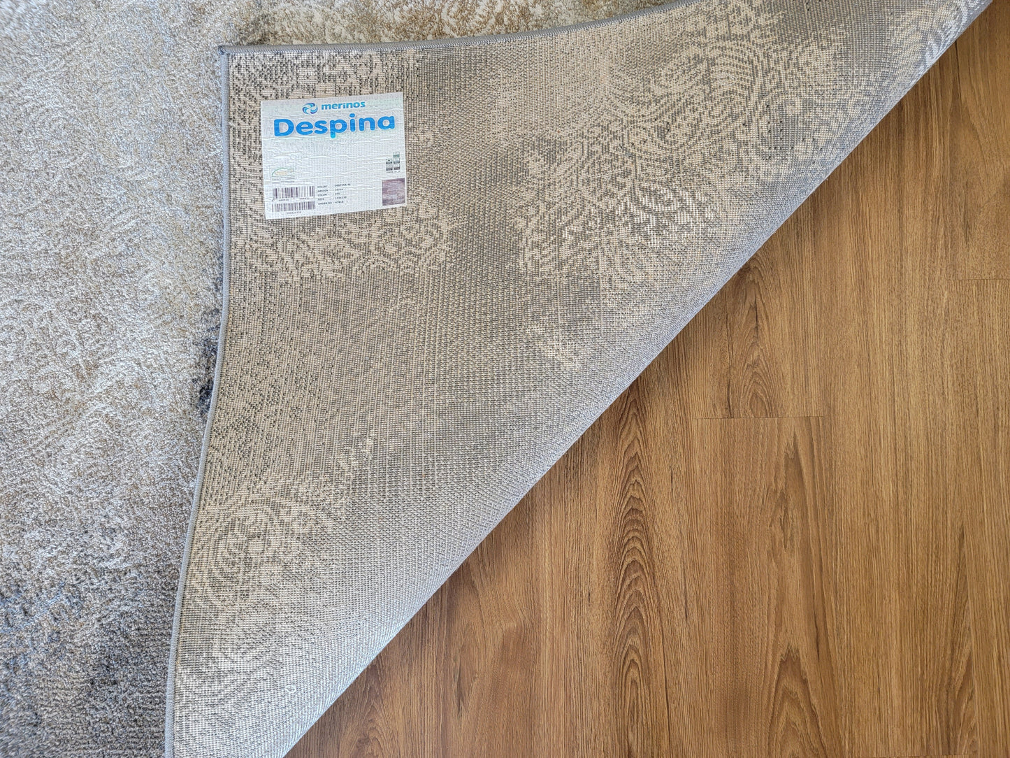 Despina Damask Area Rug. Ivory, Tan Brown, and Ash Gray