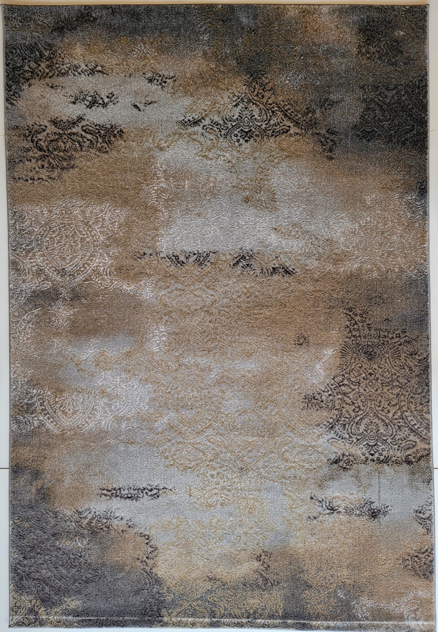 Despina Damask Area Rug. Ivory, Tan Brown, and Ash Gray