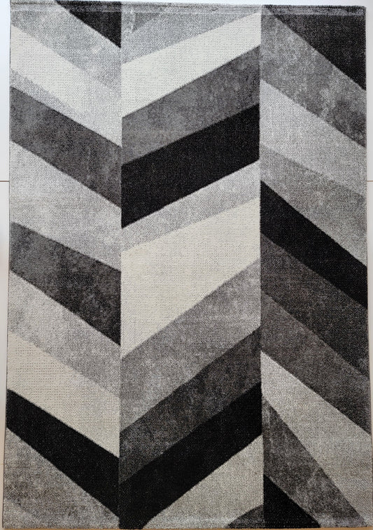 Diamond Geometric Area Rug. Black, Ash Gray, and Metallic Gray