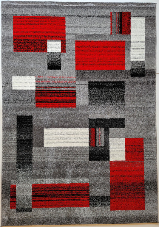 Diamond Art Geometric Area Rug. Ash Gray, Dim Gray, and Scarlet Red