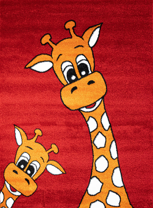 Diamond Kids Area Rug. Red, Giraffe Drawing