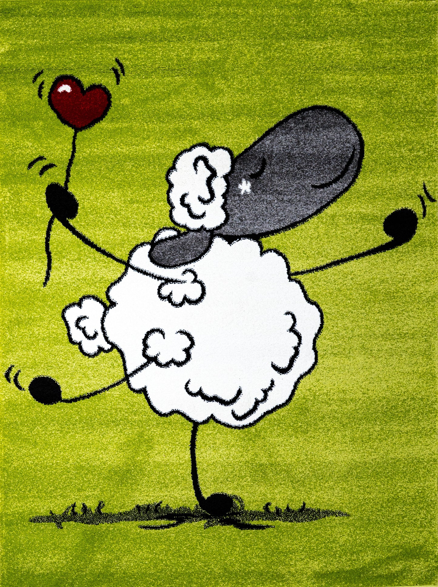 Diamond Kids Area Rug. Grass Green with a White Sheep Drawing