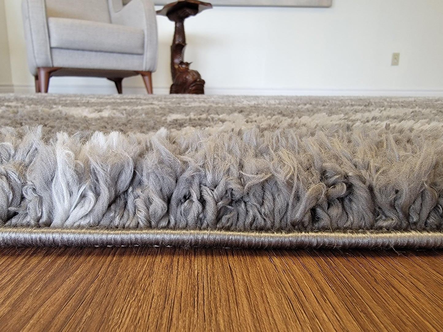 Flokati Shag Area Rug. White and Dark Gray