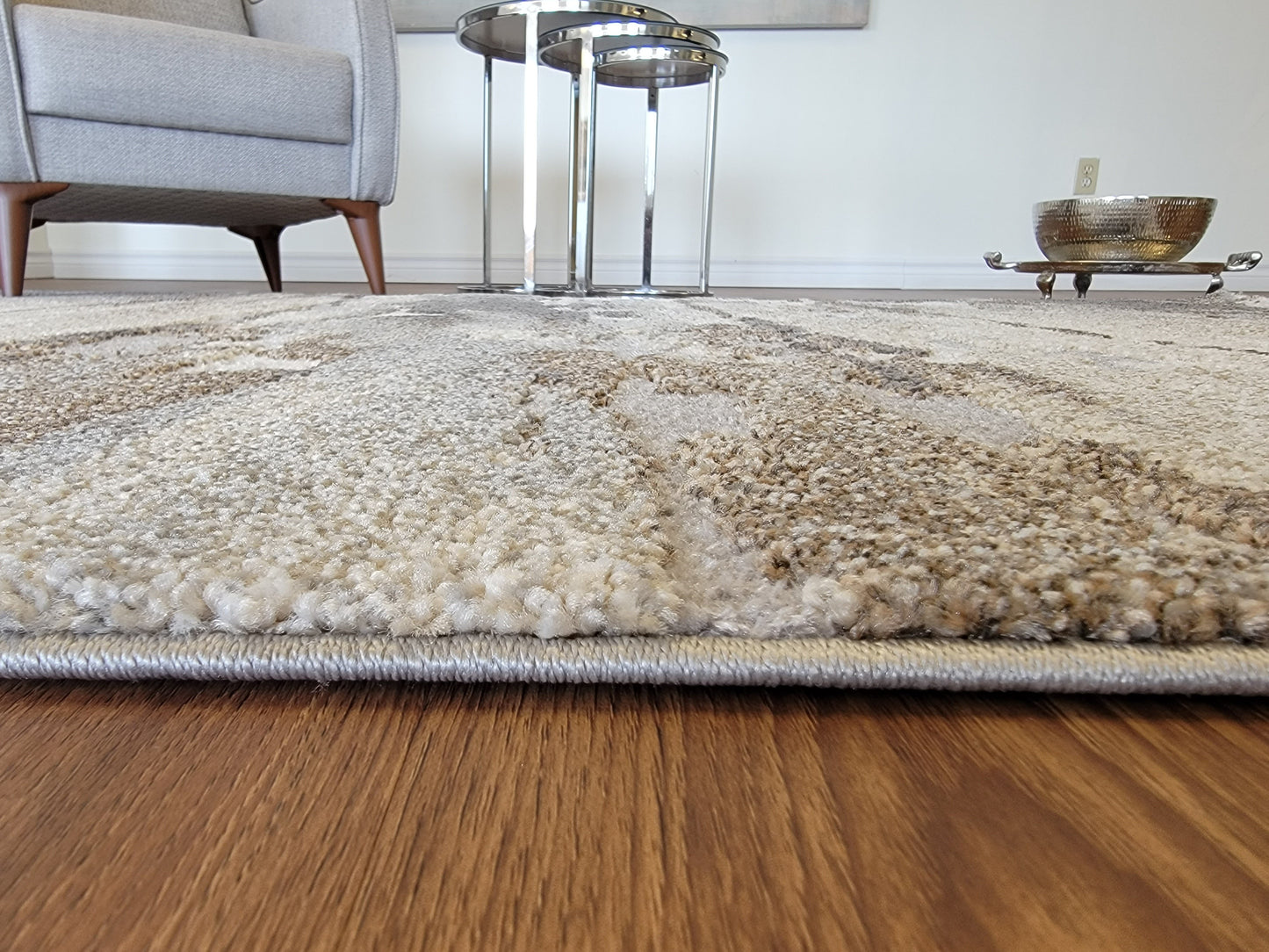 Ibiza Abstract Area Rug. Beige, Brown, and Silver