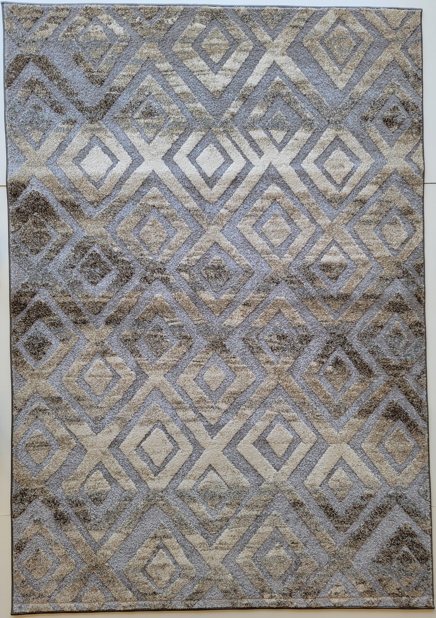 Ibiza Geometric Area Rug. Ivory,  Brown, and Platinum