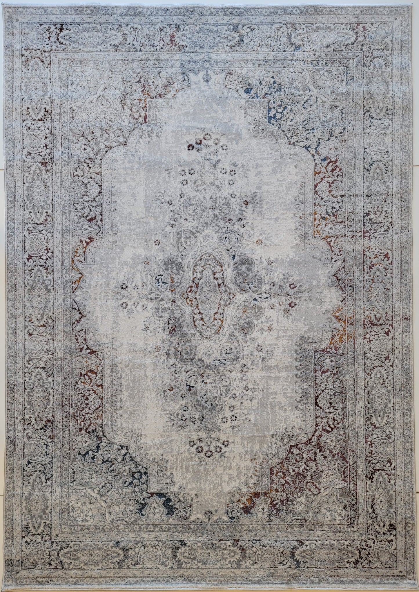 LaDome Modern Traditional Area Rugs. White, Ash Gray with Gold Touches