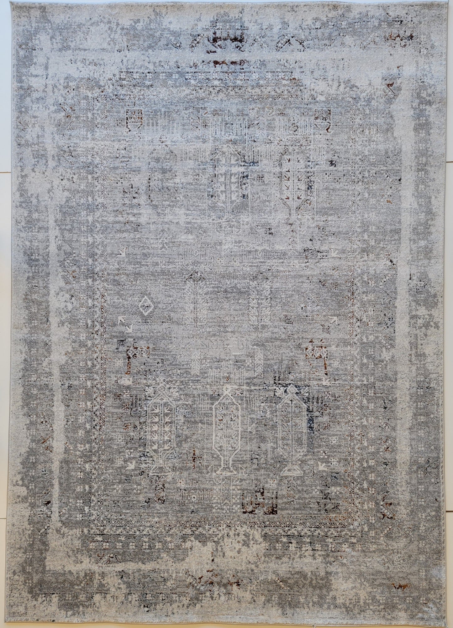 LaDome Modern Traditional Area Rug. White, Platinum, and Light Blue