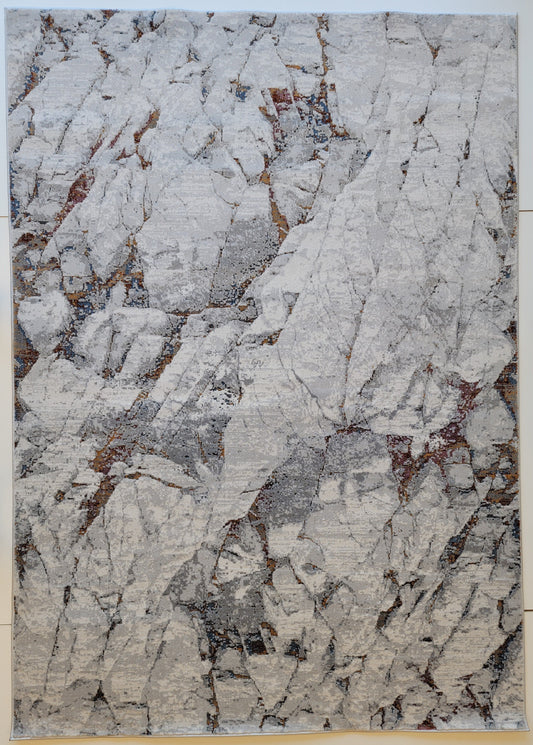 LaDome Abstract Area Rug. Platinum, Slate Gray, and Copper