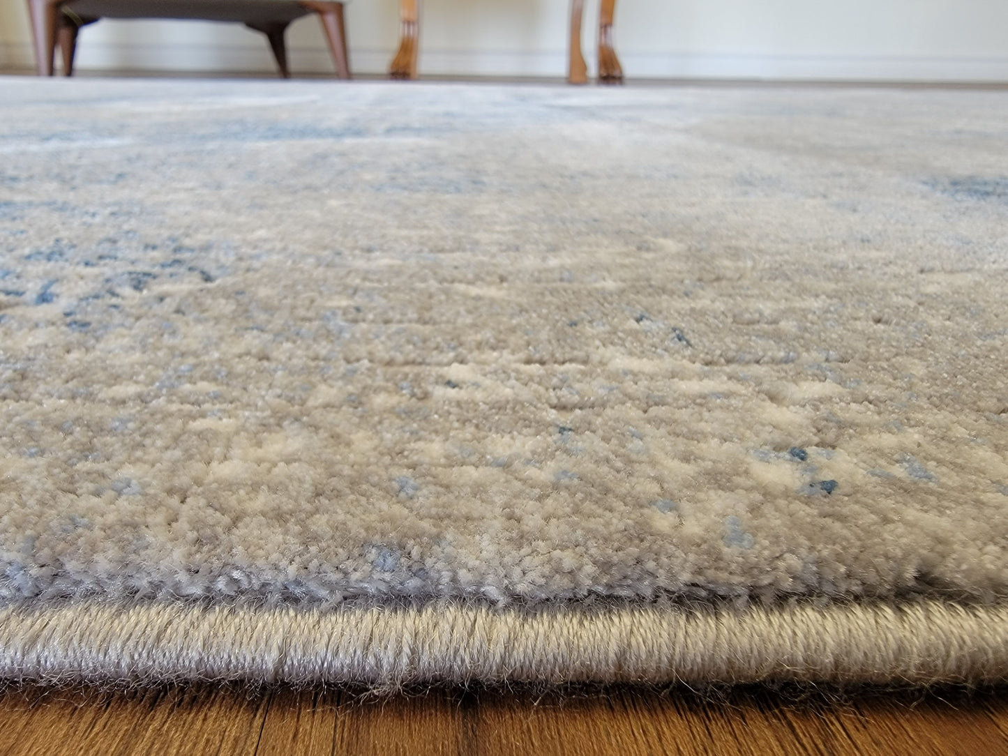 Maxim Abstract Area Rug. Smoke Gray, Sky Blue, and Cobalt Blue