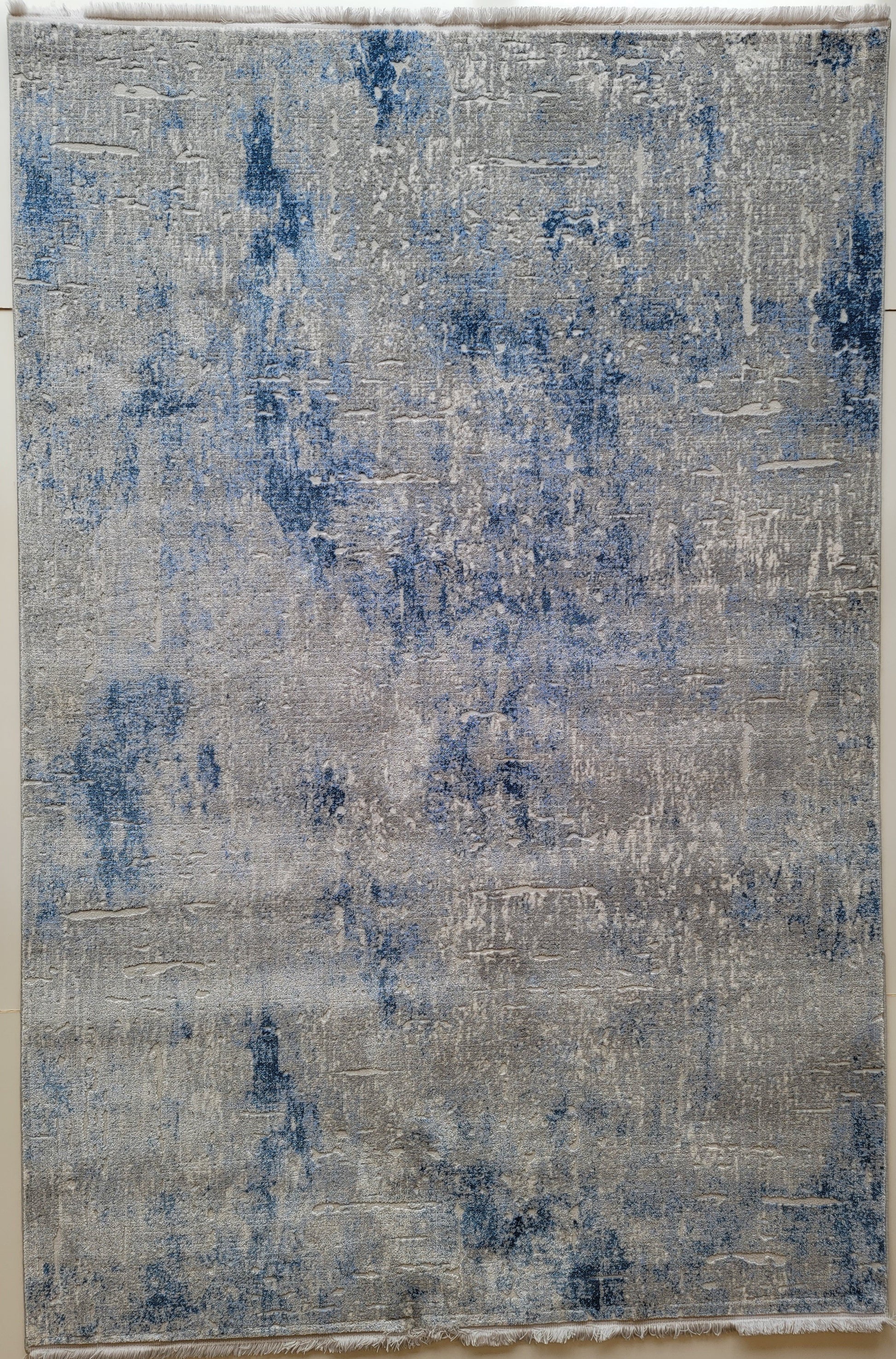 Maxim Abstract Area Rug. Smoke Gray, Sky Blue, and Cobalt Blue