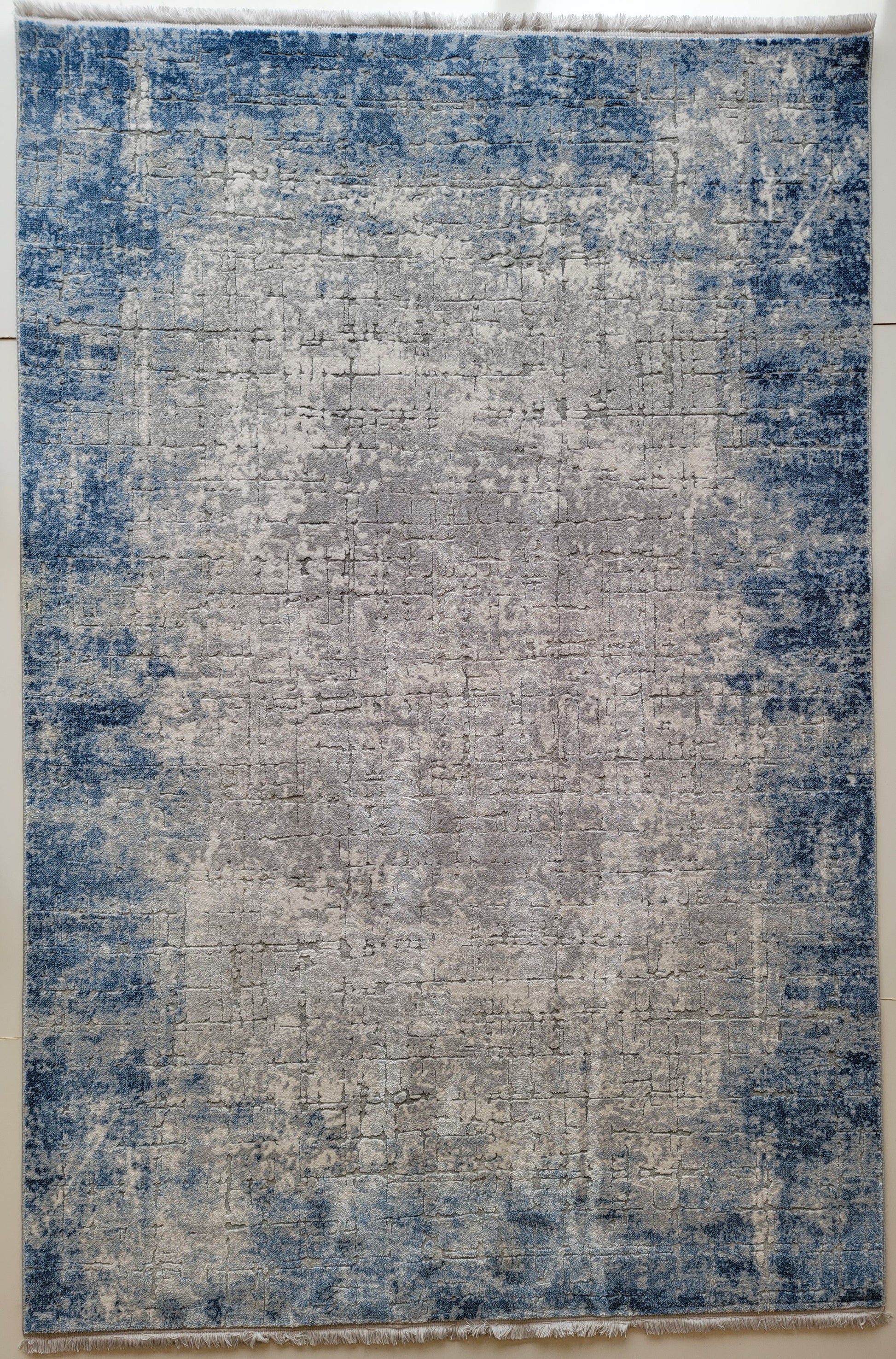 Maxim Abstract Area Rug. White, Platinum, and Cobalt Blue