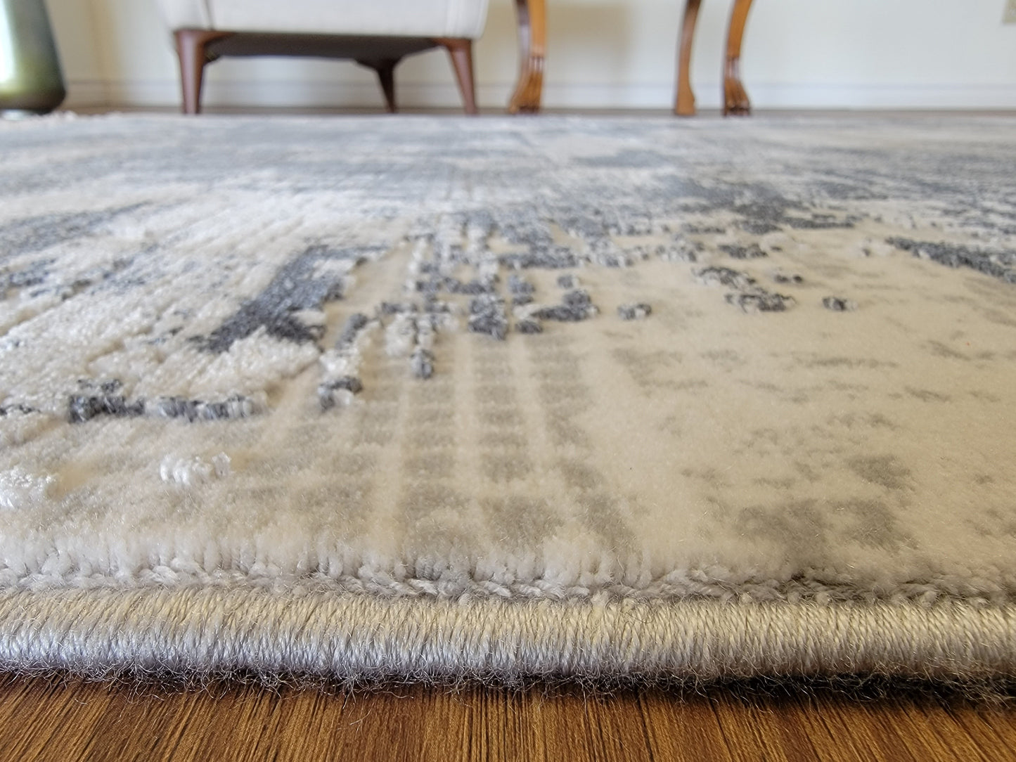 Maxim Abstract Area Rug. Light Gray, Slate Gray, and Charcoal