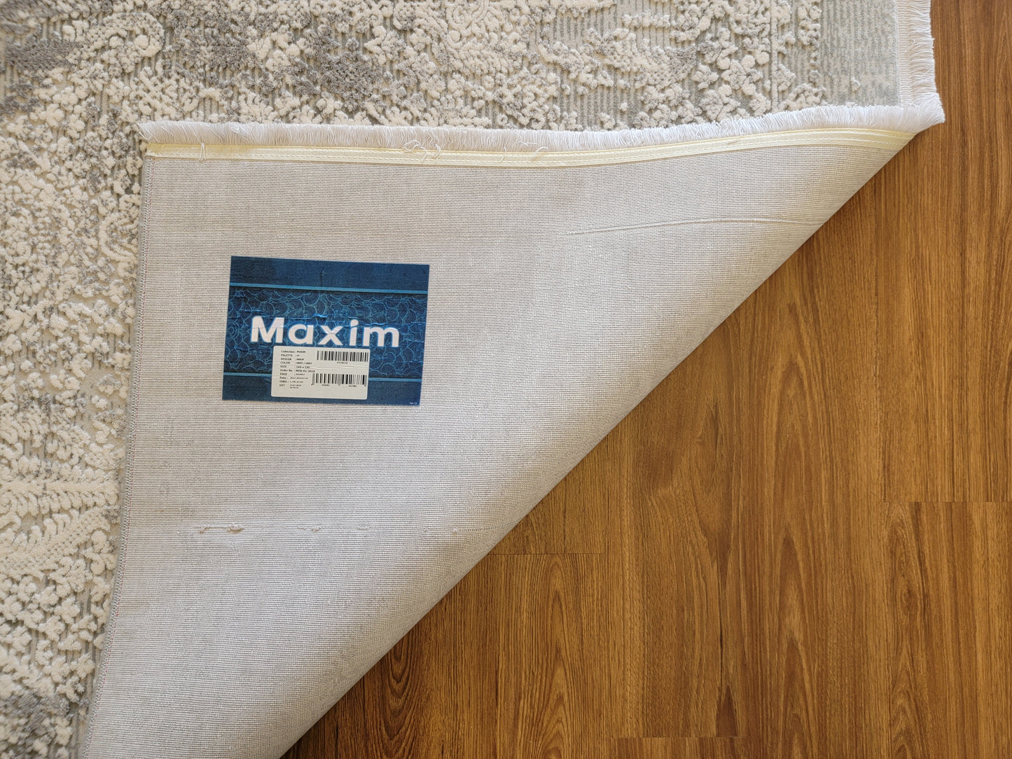 Maxim Damask Area Rug. White, Ash Gray, and Dim Gray