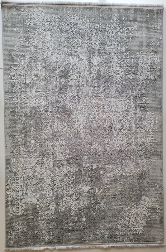 Maxim Damask Area Rug. White, Ash Gray, and Dim Gray