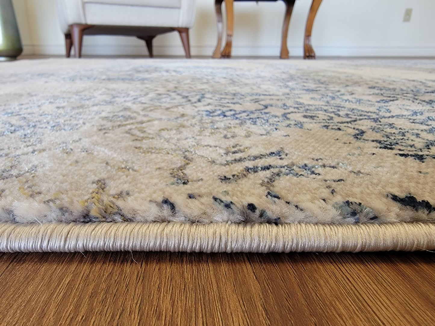 Olimpos Damask Area Rug. Beige, Navy, and Olive Green