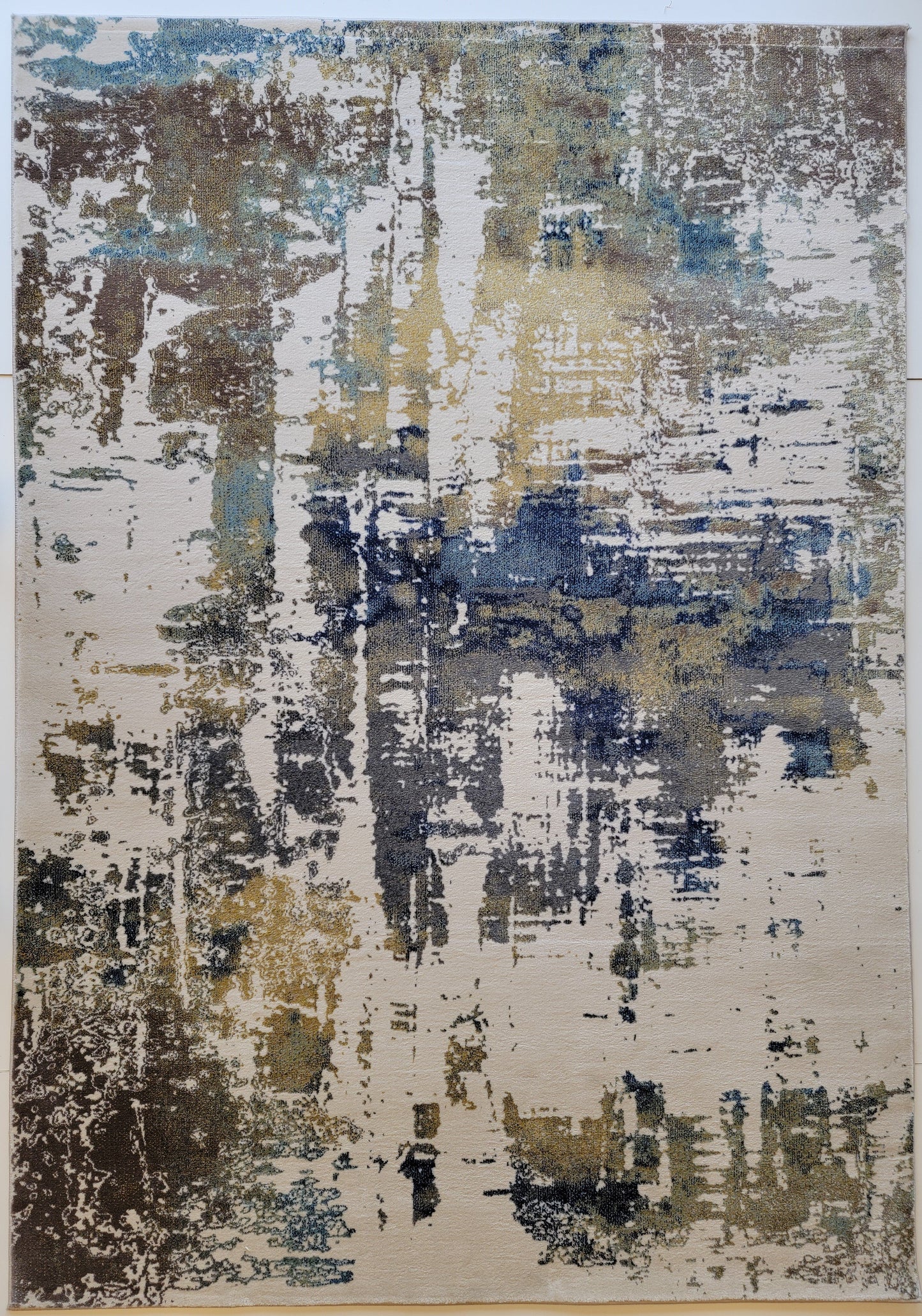 Olimpos Abstract Area Rug. Beige, Cobalt Blue, and Golden Brown