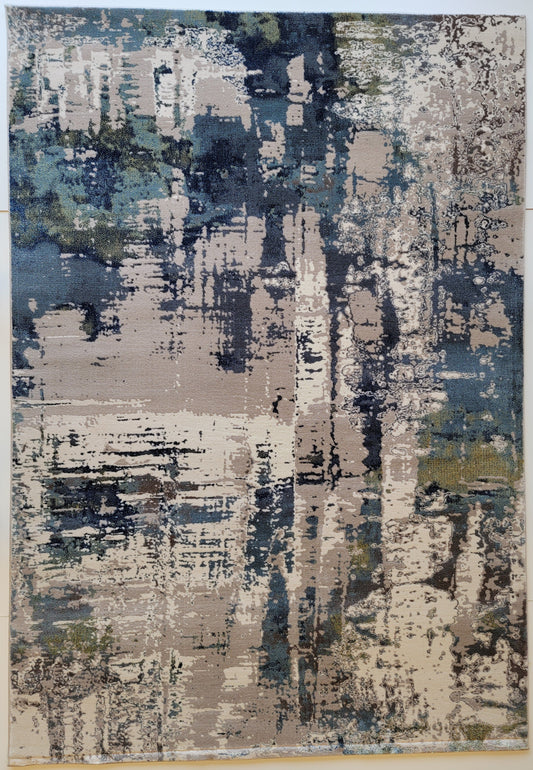 Olimpos Abstract Area Rug. Light Gray, Blue, and Army Green