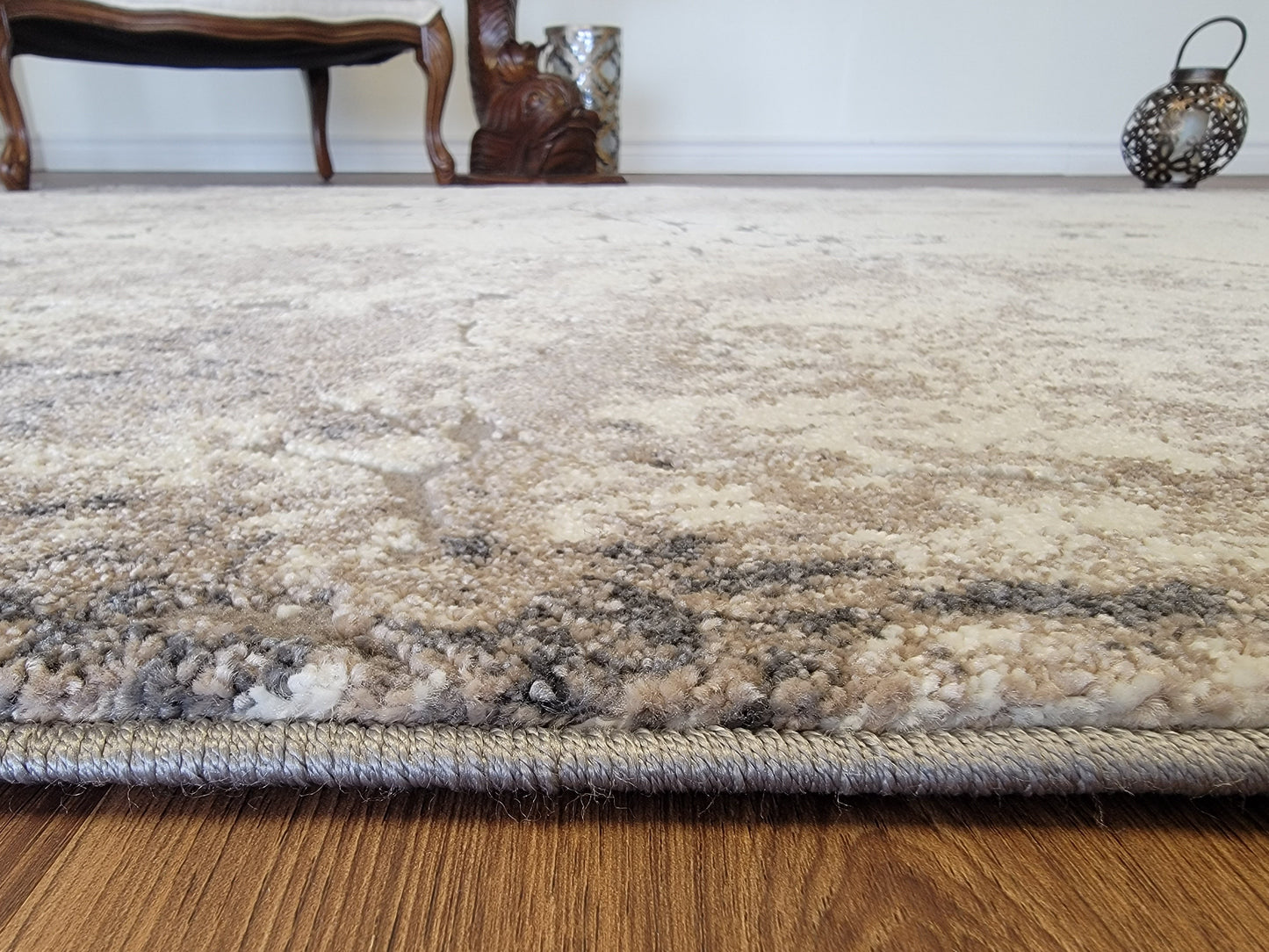 Revero Abstract Area Rug. White, Tan Brown, and Gray