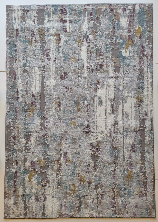 Revero Abstract Area Rug. Ivory, Teal Blue and Gray