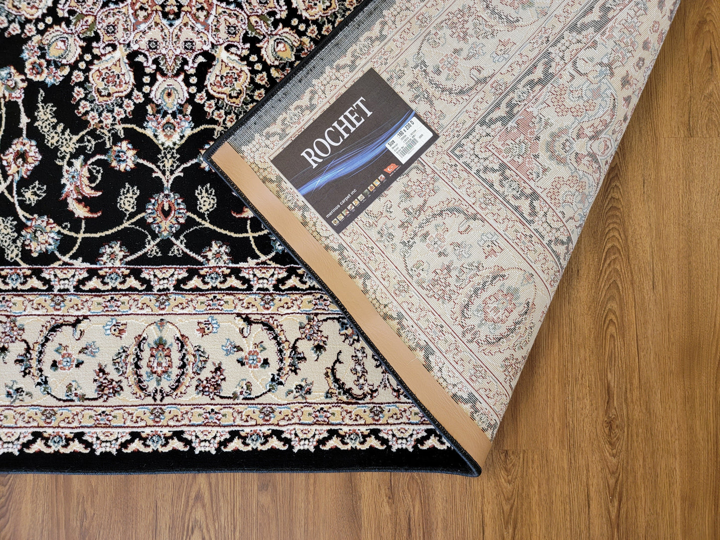 Rochet Oriental Area Rug. Beige, Ivory, and Black