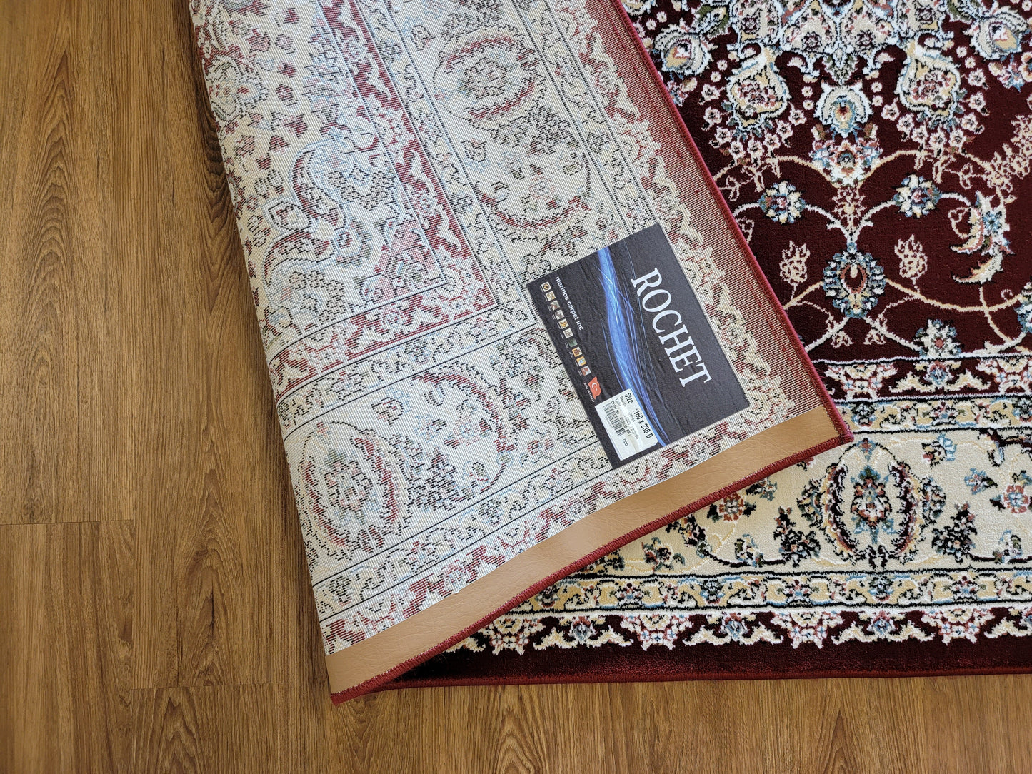 Rochet Oriental Area Rug. Beige, Cream, and Dark Red