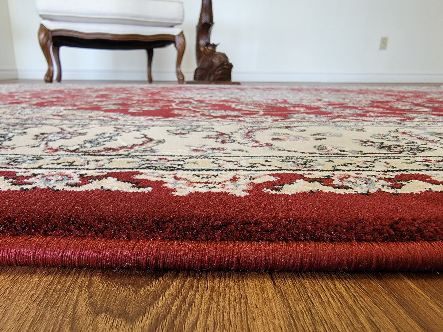 Rochet Oriental Area Rug. Beige, Cream, and Dark Red