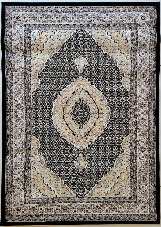 Rochet  Oriental Area Rug. Black and Beige