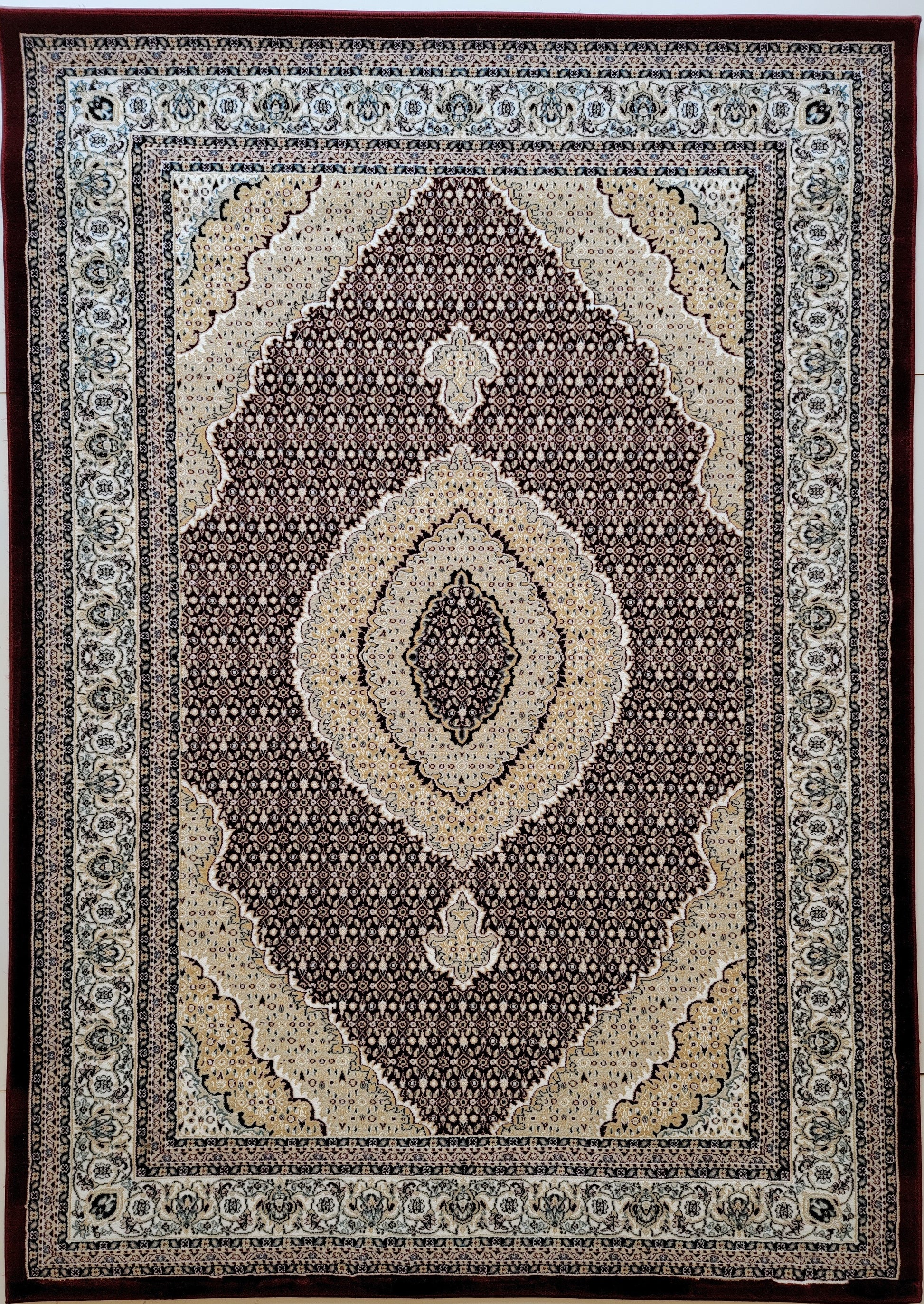 Rochet Oriental Area Rug. Beige, Ivory, and Red