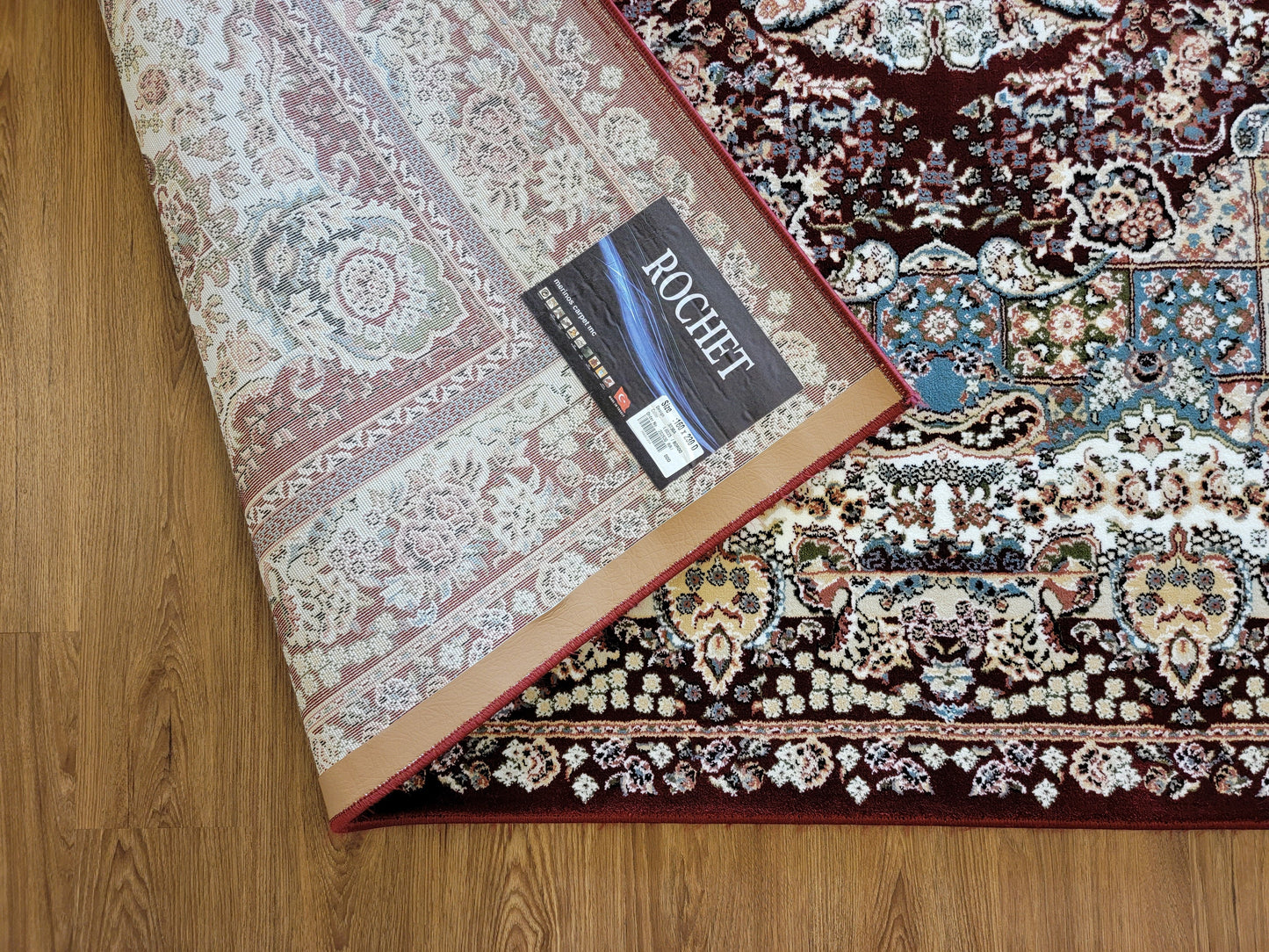 Rochet Oriental Area Rug. Dark Red, White, and Teal