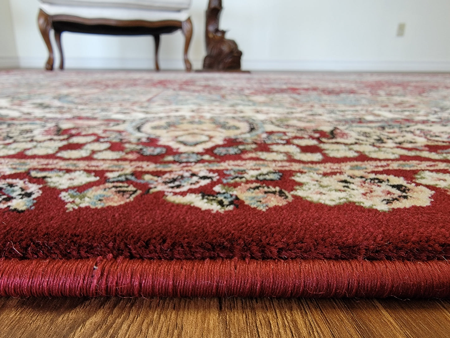 Rochet Oriental Area Rug. Dark Red, White, and Teal