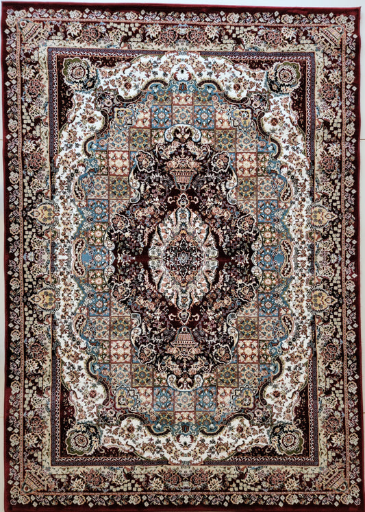 Rochet Oriental Area Rug. Dark Red, White, and Teal