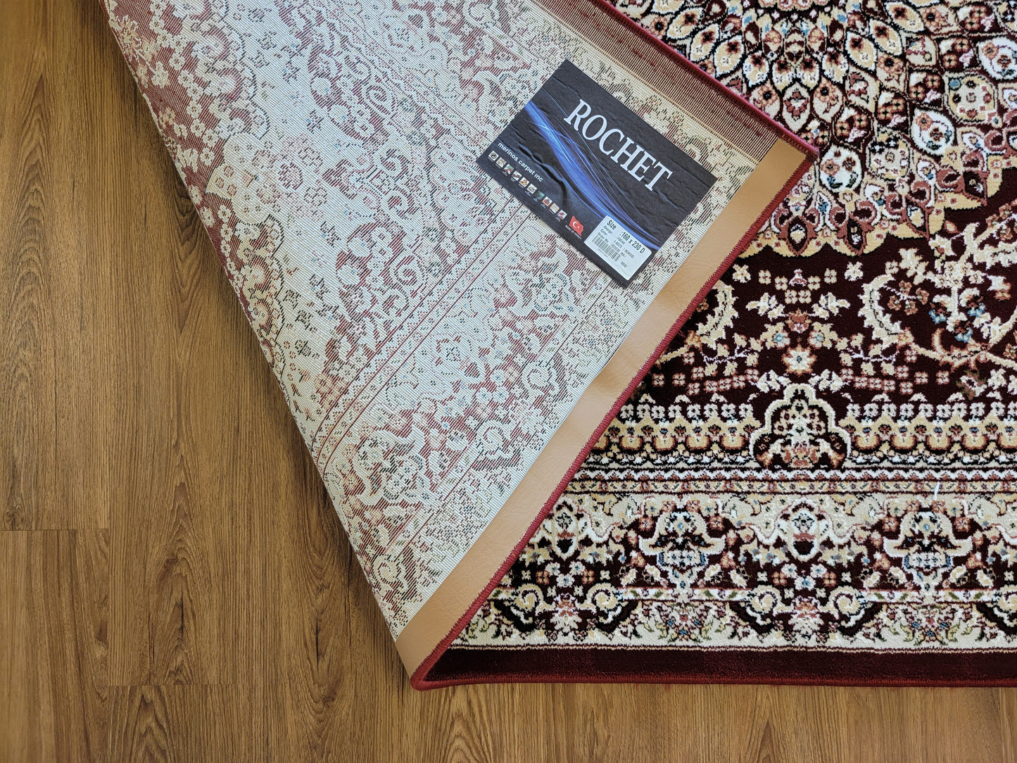 Rochet Oriental Area Rug. Dark Red and Beige